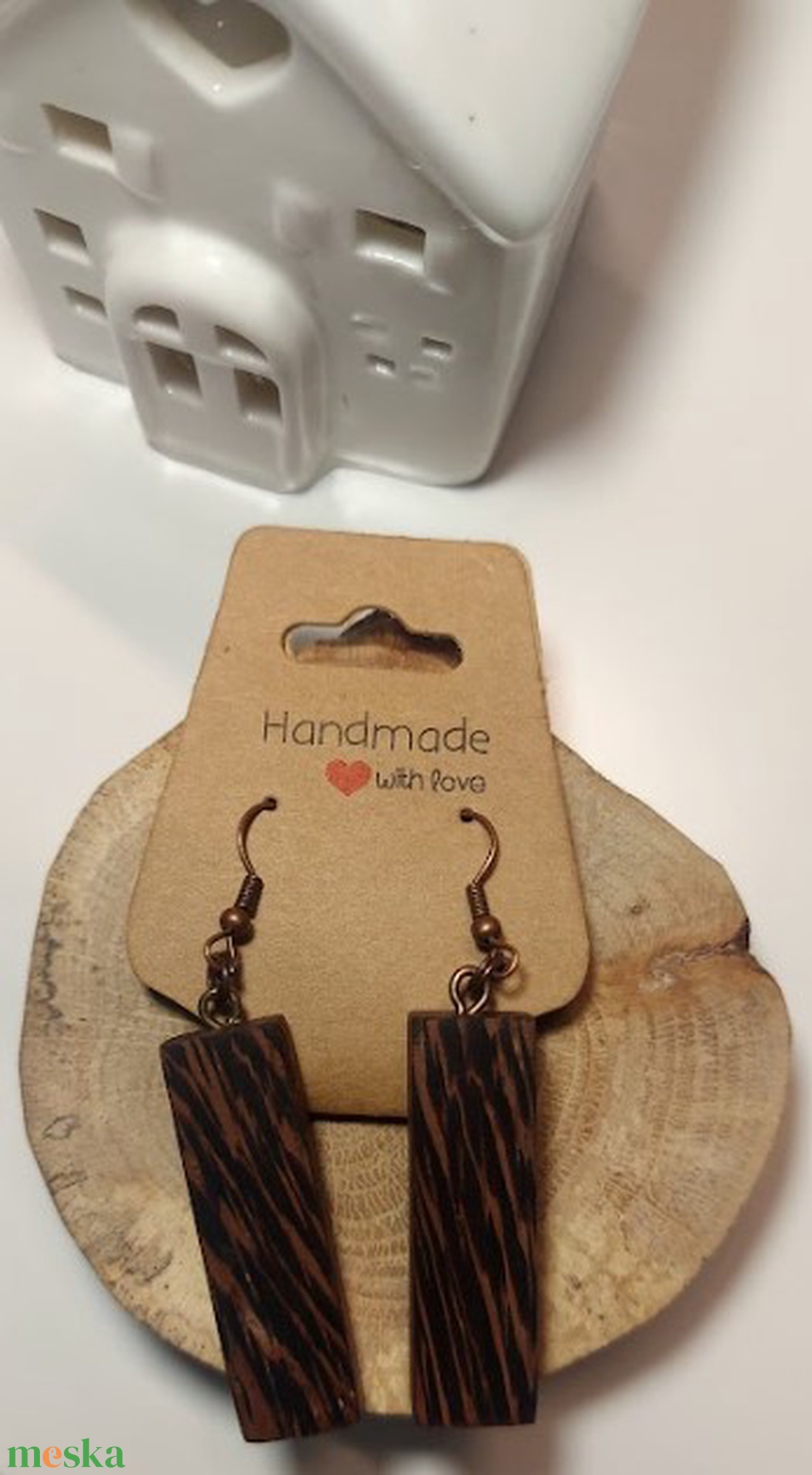 Wenge fa kézműves fülbevaló - ékszer - fülbevaló - lógó fülbevaló - Meska.hu