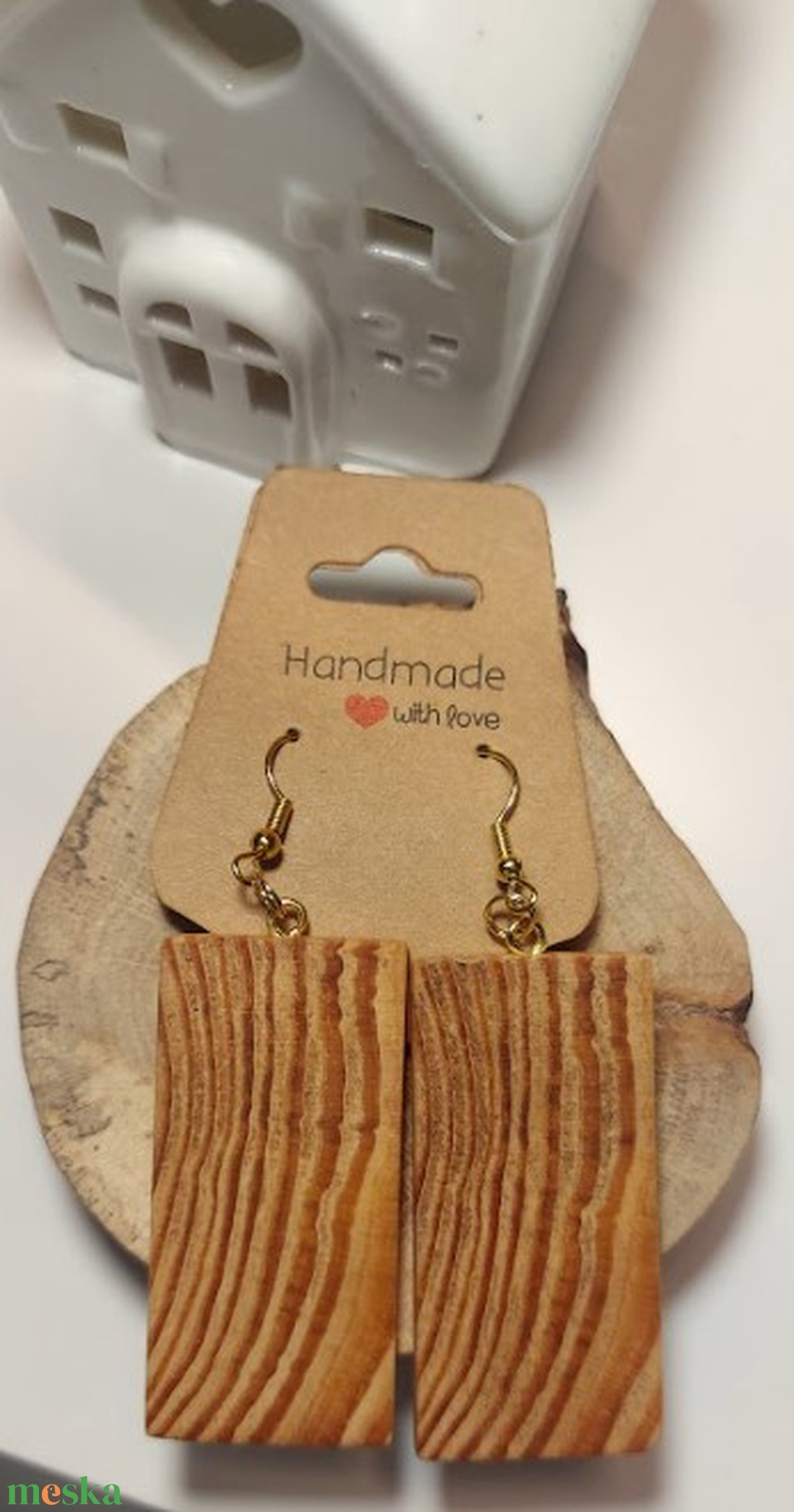 Vörösfenyő fa kézműves fülbevaló - ékszer - fülbevaló - lógó fülbevaló - Meska.hu