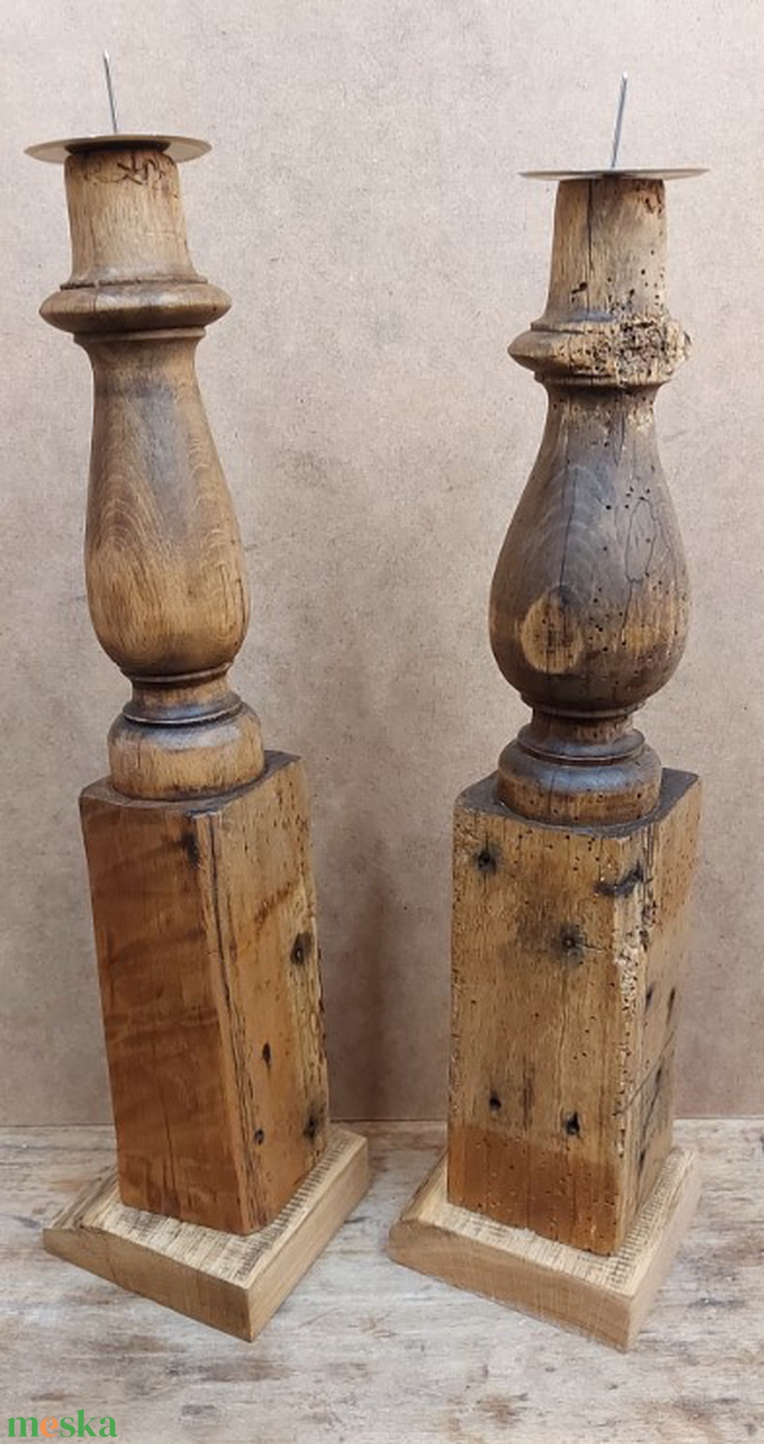 Country stílusú  tölgyfa bútorból készített gyertyatartó párban - otthon & életmód - gyertya, illat, aroma - gyertyatartó - Meska.hu