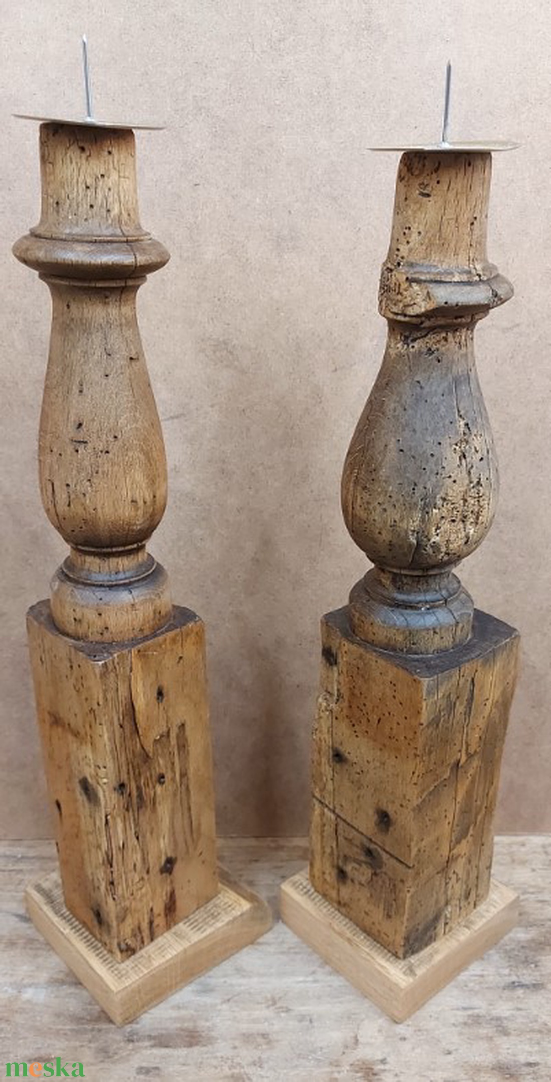 Country stílusú  tölgyfa bútorból készített gyertyatartó párban - otthon & életmód - gyertya, illat, aroma - gyertyatartó - Meska.hu