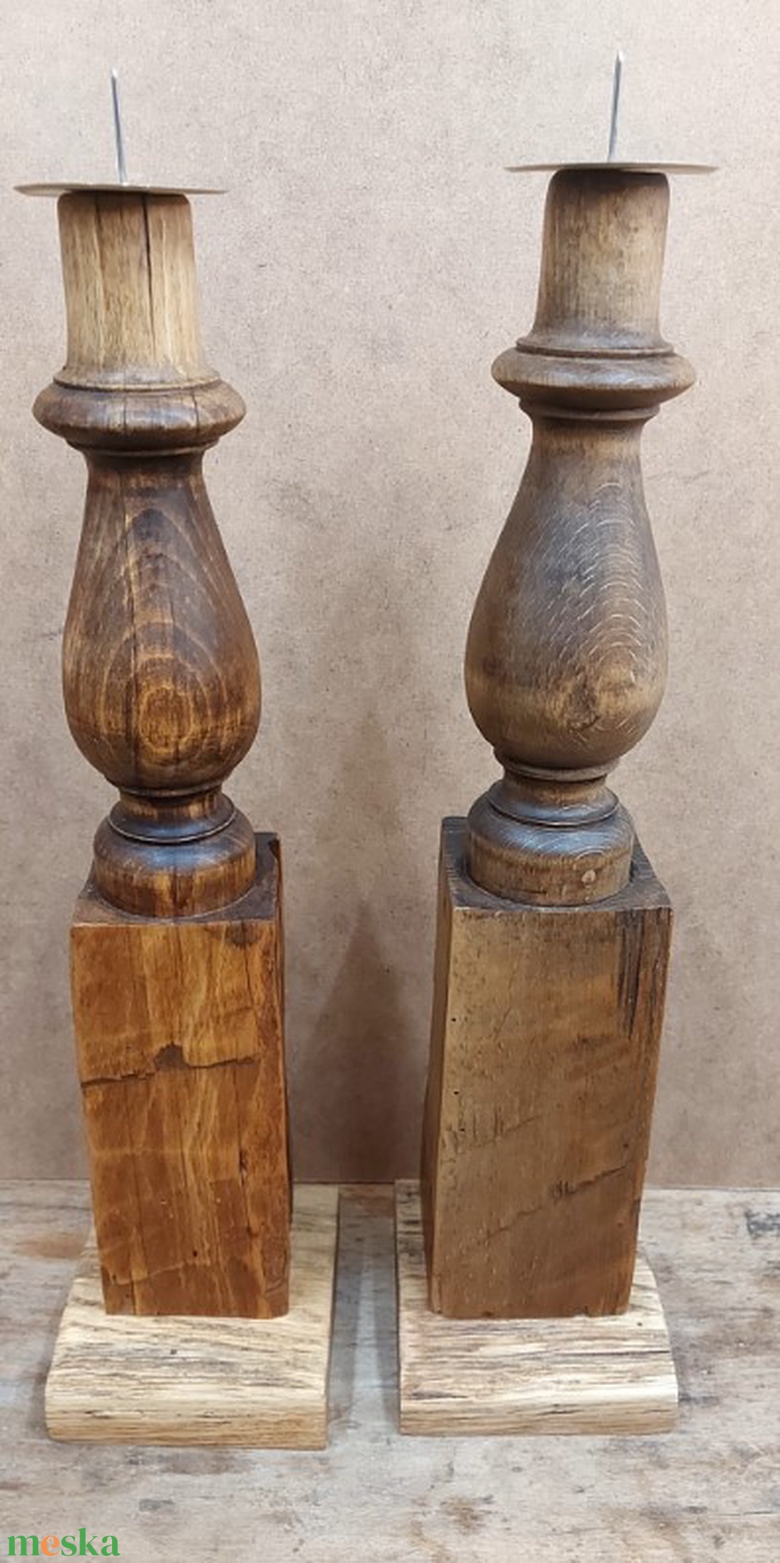 Country stílusú  tölgyfa bútorból készített gyertyatartó párban - otthon & életmód - gyertya, illat, aroma - gyertyatartó - Meska.hu