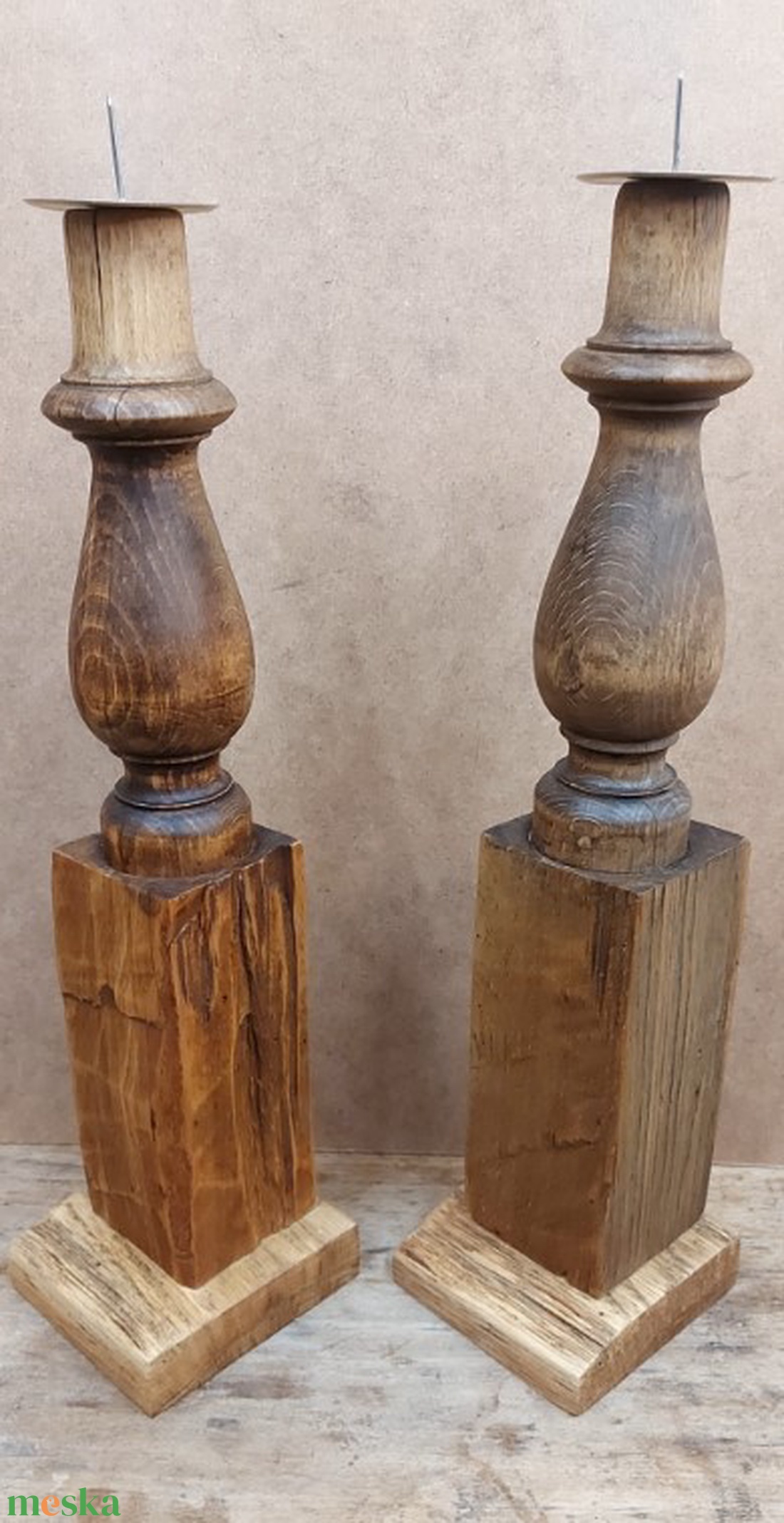 Country stílusú  tölgyfa bútorból készített gyertyatartó párban - otthon & életmód - gyertya, illat, aroma - gyertyatartó - Meska.hu