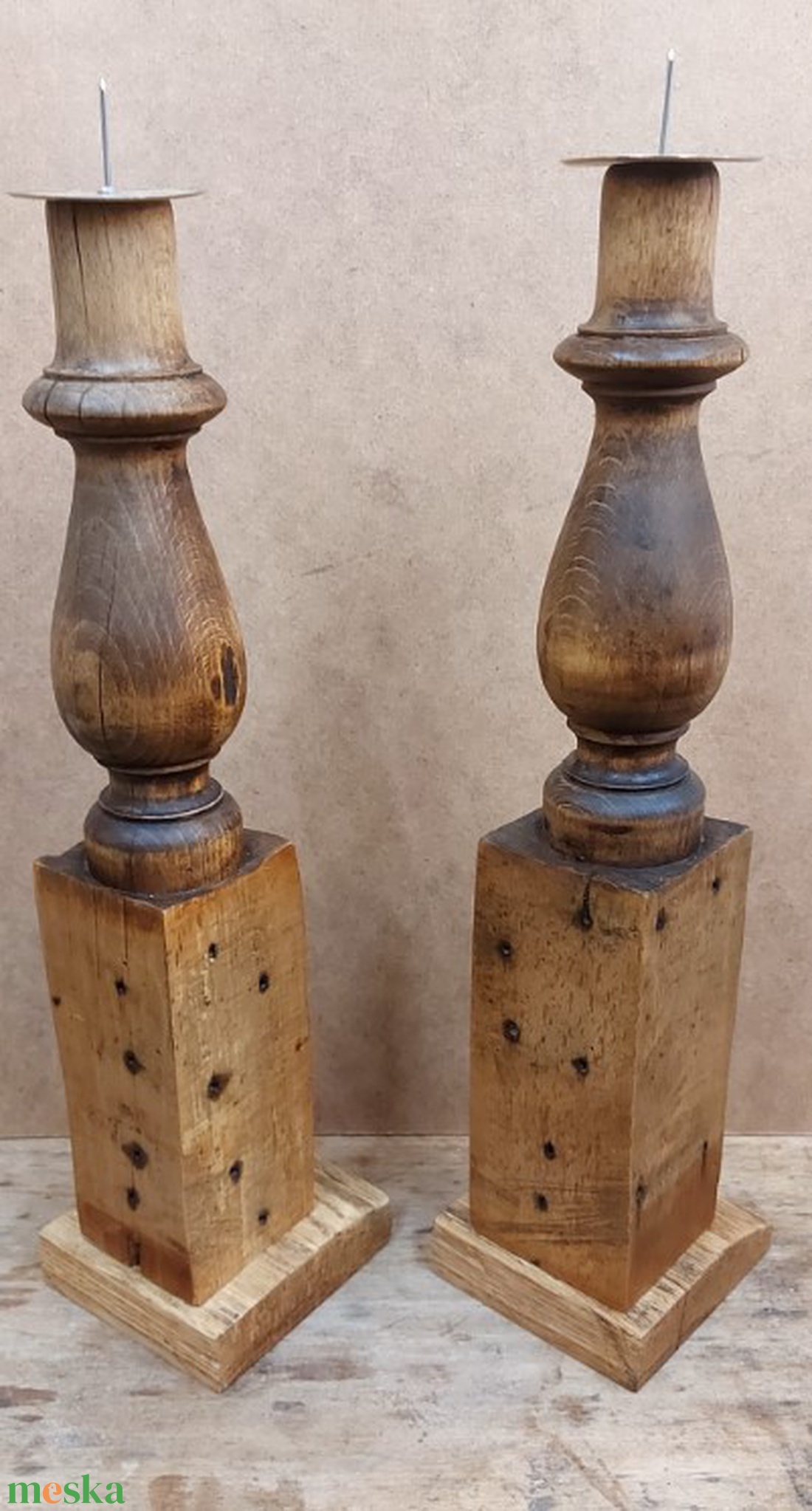 Country stílusú  tölgyfa bútorból készített gyertyatartó párban - otthon & életmód - gyertya, illat, aroma - gyertyatartó - Meska.hu