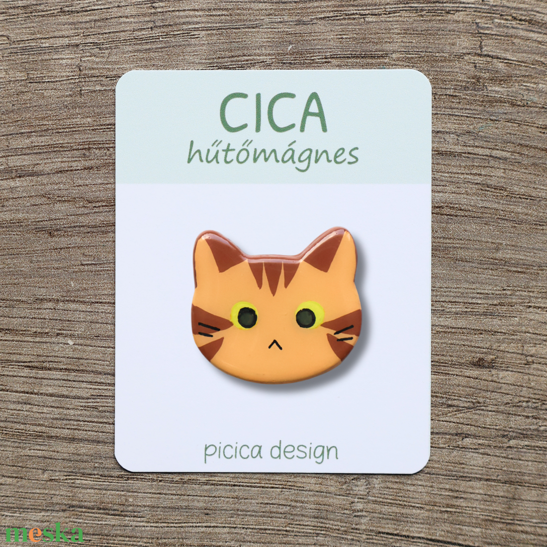 Cica hűtőmágnes - Barna cirmos Kancsal - otthon & életmód - konyhafelszerelés, tálalás - konyhai dekoráció - hűtőmágnes - Meska.hu