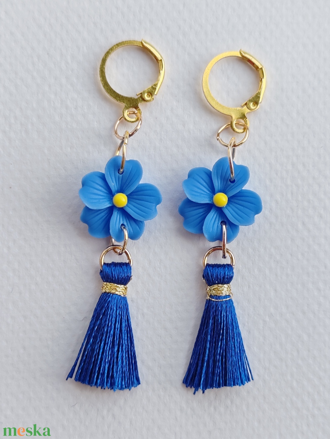 Nefelejcs virágos fülbevaló  - ékszer - fülbevaló - rojtos fülbevaló - Meska.hu