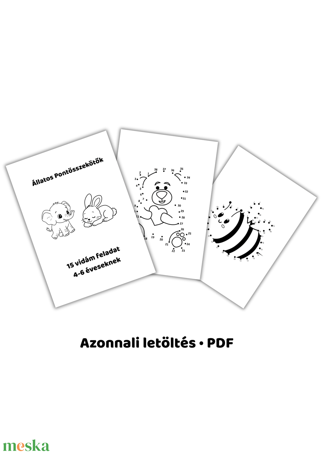 Állatos pontösszekötő foglalkoztató füzet 4-6 éveseknek � letölthető PDF - játék & sport - készségfejlesztő és logikai játék - oktató játékok - Meska.hu