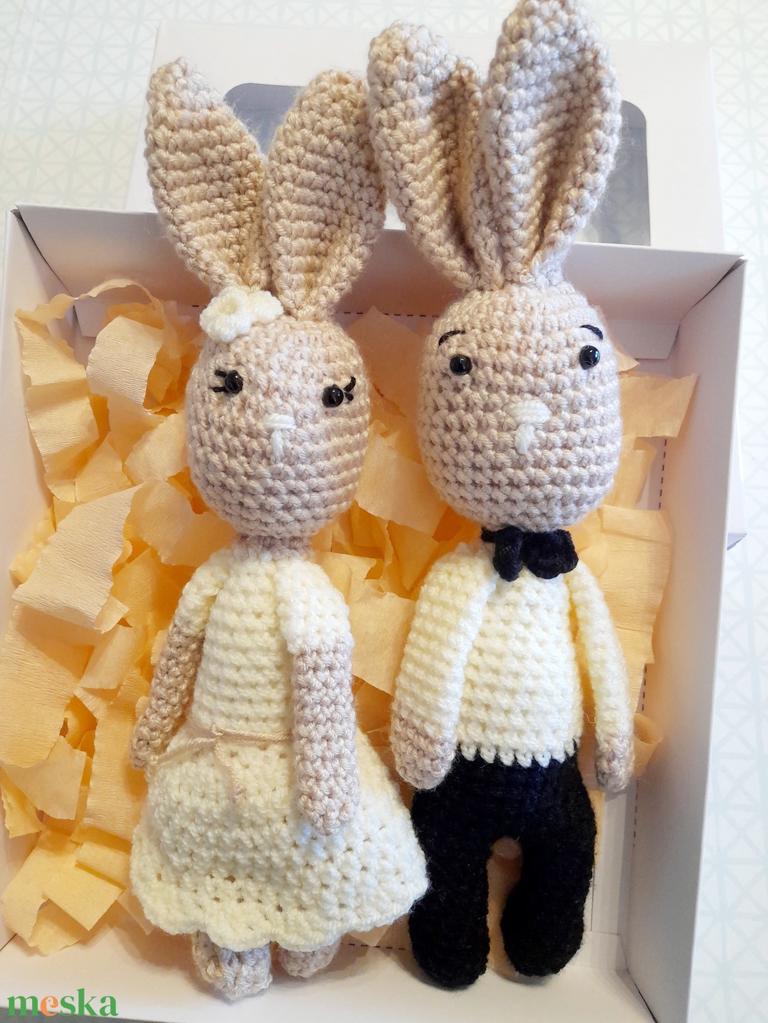 Horgolt nyuszipár- esküvőre, eljegyzésre. - esküvő - esküvői szett - Meska.hu