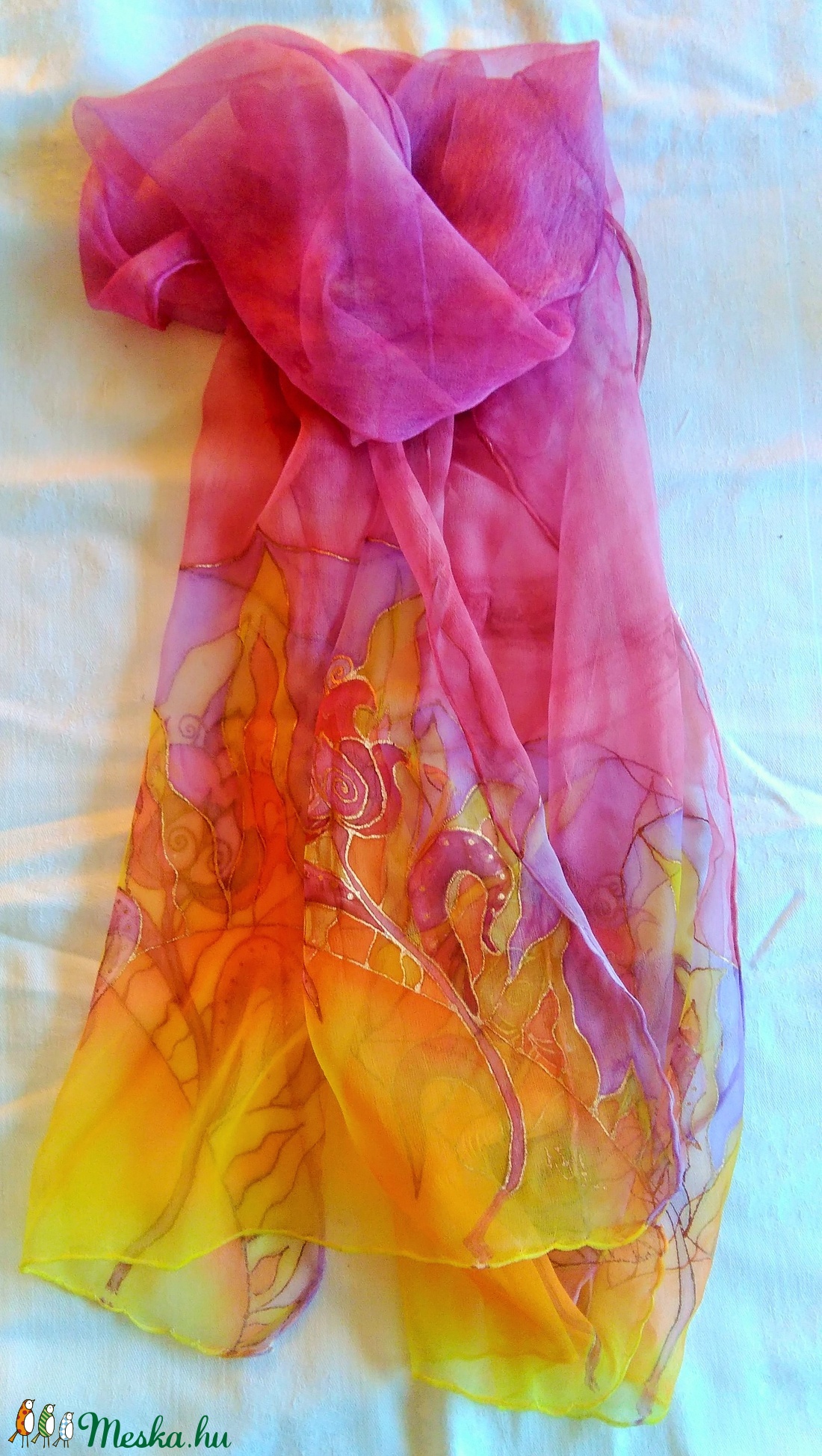 Napos-tulipános áttetsző chiffon kendő - - Meska.hu Napos-tulipános áttetsző chiffon kendő - - Meska.hu