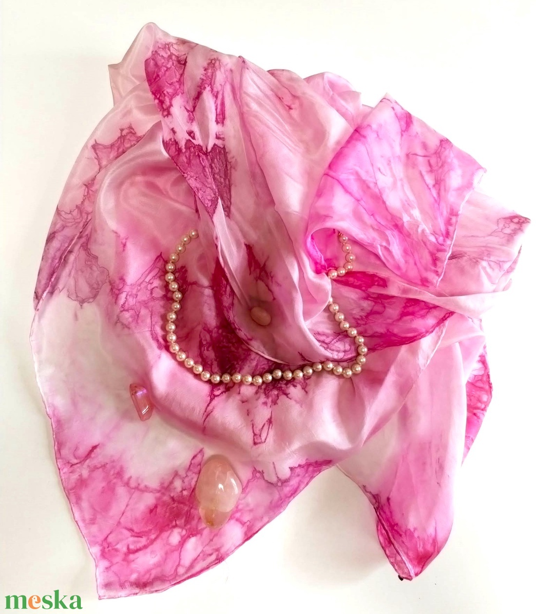 Tavaszi, kézzel festett, batikolt pink selyemkendő  - ruha & divat - sál, sapka, kendő - vállkendő - Meska.hu