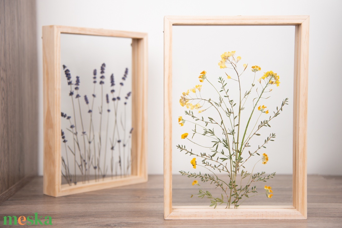 Páros ajánlat Levendula és Sárga virágos képek natúr fa keretben 21 x 38 x 4.4 cm - otthon & életmód - dekoráció - kép & falikép - képkeret - Meska.hu