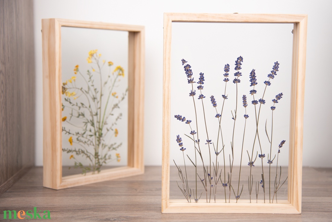Páros ajánlat Levendula és Sárga virágos képek natúr fa keretben 21 x 38 x 4.4 cm - otthon & életmód - dekoráció - kép & falikép - képkeret - Meska.hu