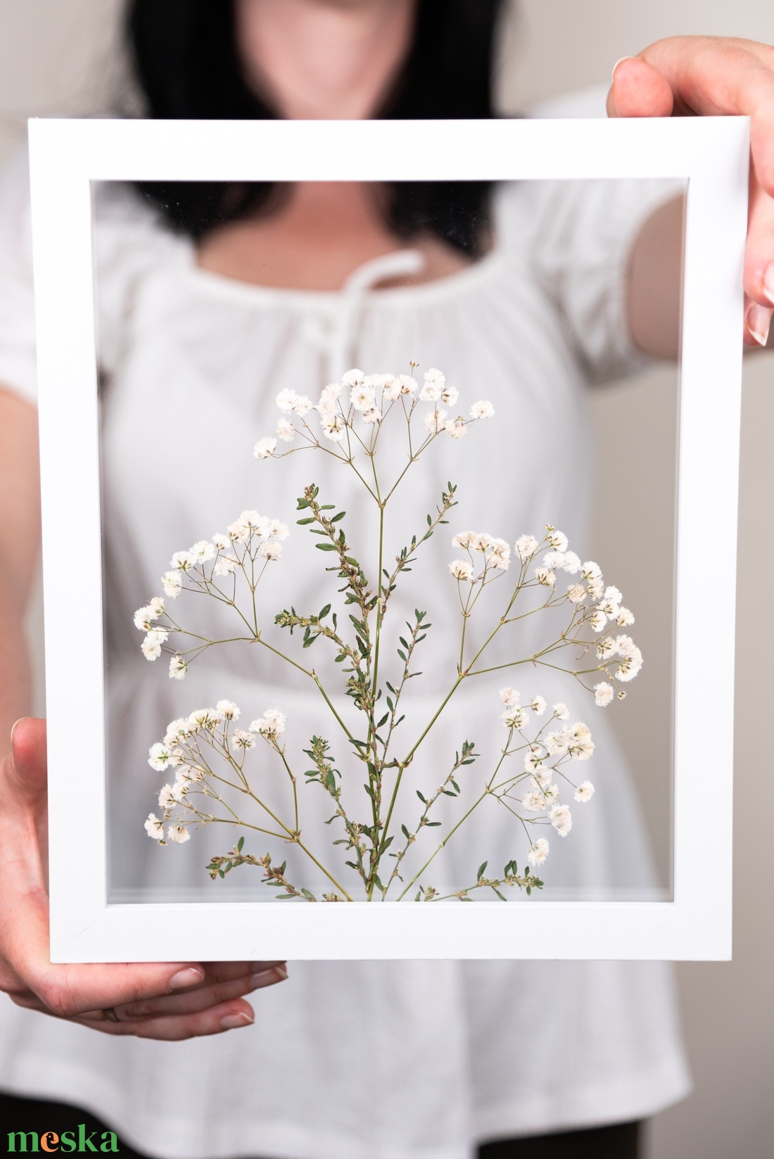 Fátyolvirágok fehér fa keretben 22,5 x 27,5 x 3 cm - otthon & életmód - dekoráció - kép & falikép - üvegkép - Meska.hu