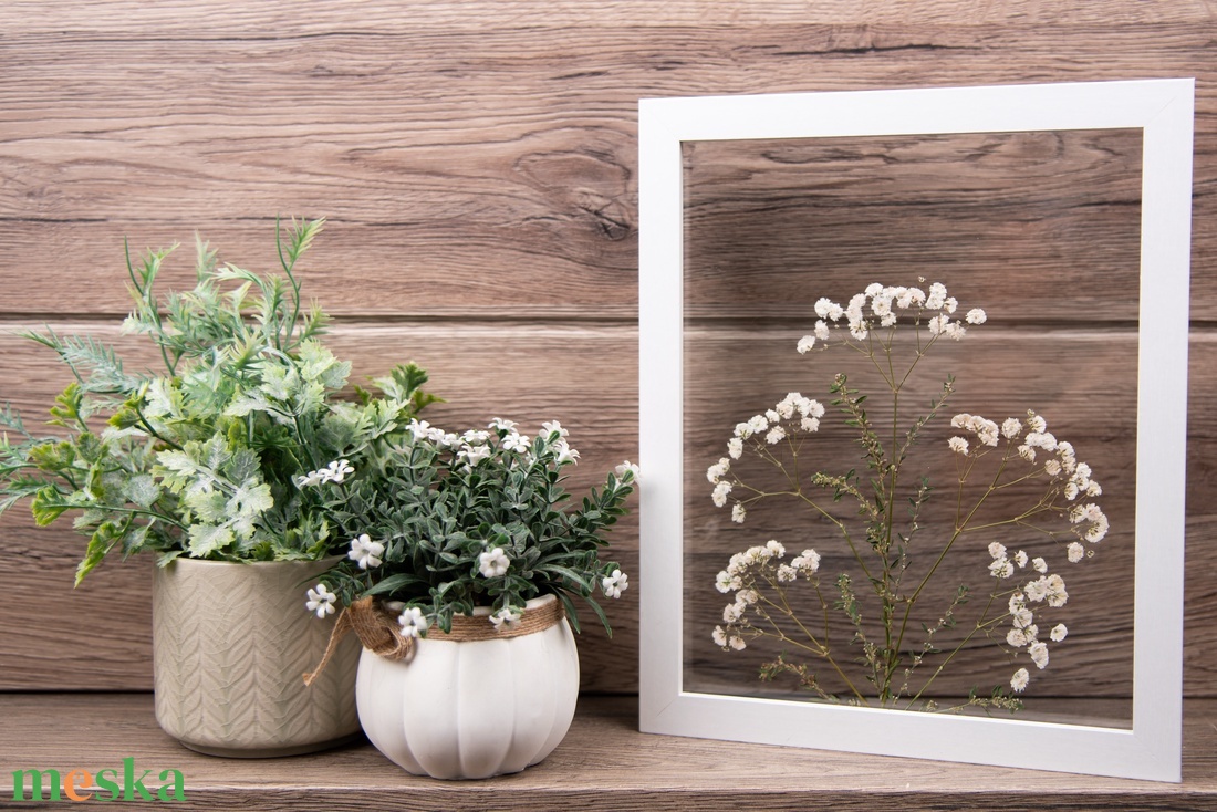 Fátyolvirágok fehér fa keretben 22,5 x 27,5 x 3 cm - otthon & életmód - dekoráció - kép & falikép - üvegkép - Meska.hu