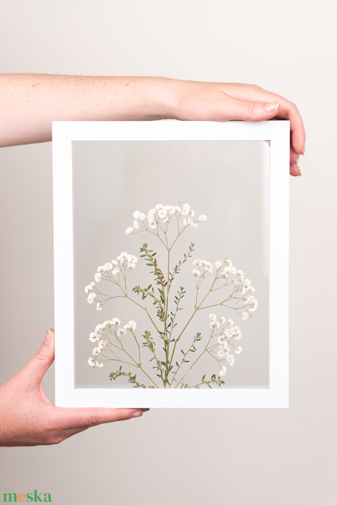 Fátyolvirágok fehér fa keretben 22,5 x 27,5 x 3 cm - otthon & életmód - dekoráció - kép & falikép - üvegkép - Meska.hu