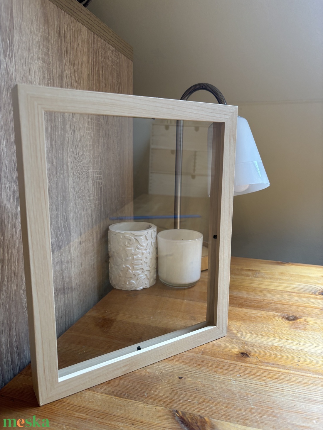 Levendula és kékszakáll virágok natúr fa színű keretben 22,5x27,5x3cm - otthon & életmód - dekoráció - kép & falikép - képkeret - Meska.hu