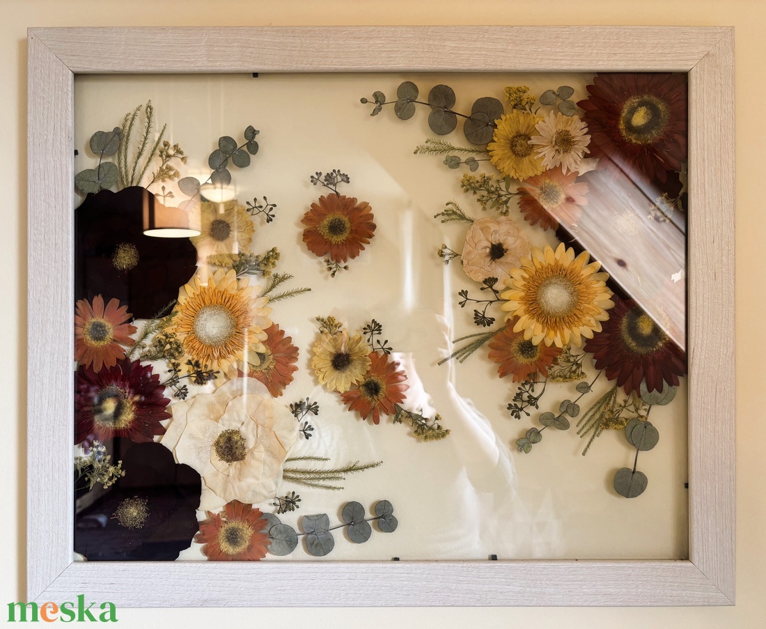 Vegyes virágos kép dupla üveggel NAGY MÉRETŰ natúr fa keretben 46 x 56 cm - otthon & életmód - dekoráció - kép & falikép - képkeret - Meska.hu