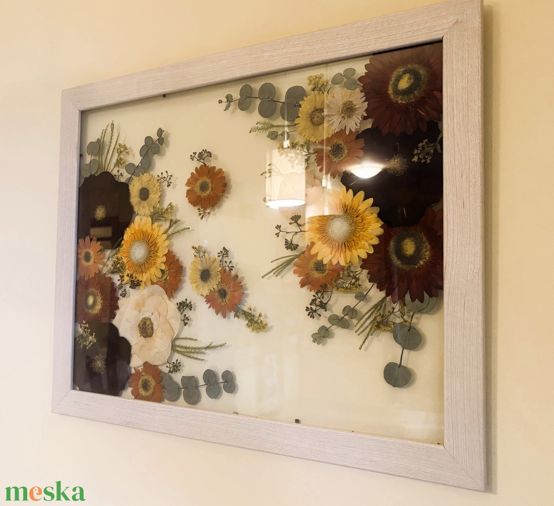 Vegyes virágos kép dupla üveggel NAGY MÉRETŰ natúr fa keretben 46 x 56 cm - otthon & életmód - dekoráció - kép & falikép - képkeret - Meska.hu