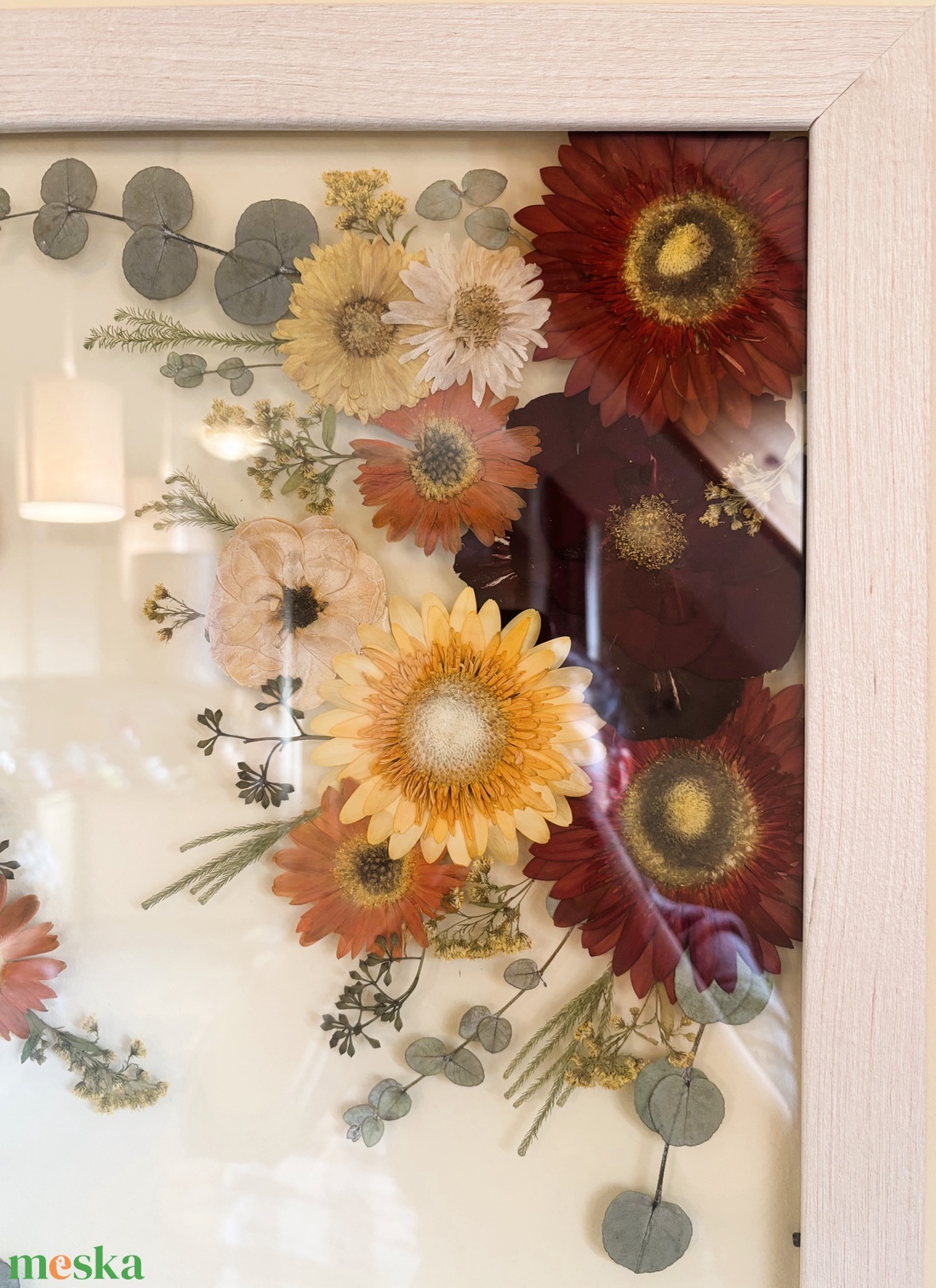 Vegyes virágos kép dupla üveggel NAGY MÉRETŰ natúr fa keretben 46 x 56 cm - otthon & életmód - dekoráció - kép & falikép - képkeret - Meska.hu
