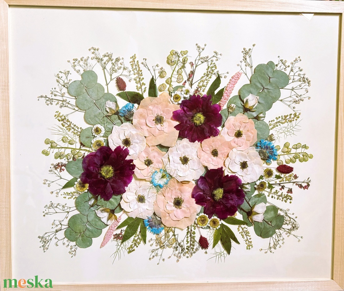 Esküvői csokor préselés, örökcsokor 30x40 cm lebegő keretben - egyedi megrendelésre - otthon & életmód - vallás - temetkezési tárgy - sírcsokor, virág dekoráció - Meska.hu