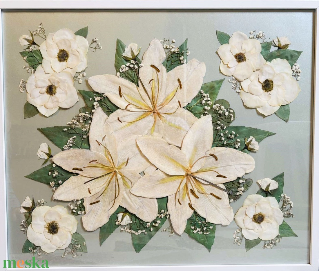 Örökcsokor 50x60 vagy 50x70 cm keretben, préselt menyasszonyi csokor - egyedi megrendelésre - otthon & életmód - virágdekoráció - virágok - virágbox - Meska.hu