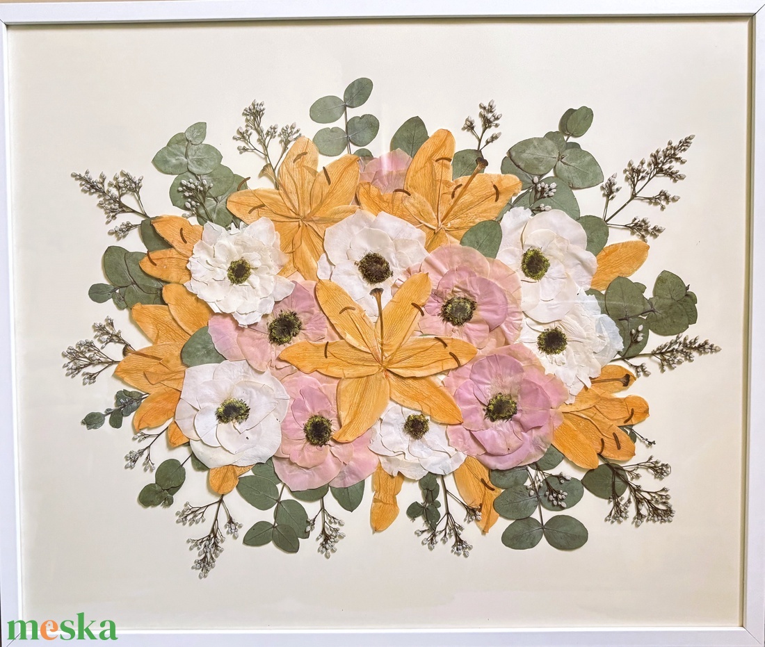 Örökcsokor 50x60 vagy 50x70 cm keretben, préselt menyasszonyi csokor - egyedi megrendelésre - otthon & életmód - virágdekoráció - virágok - virágbox - Meska.hu