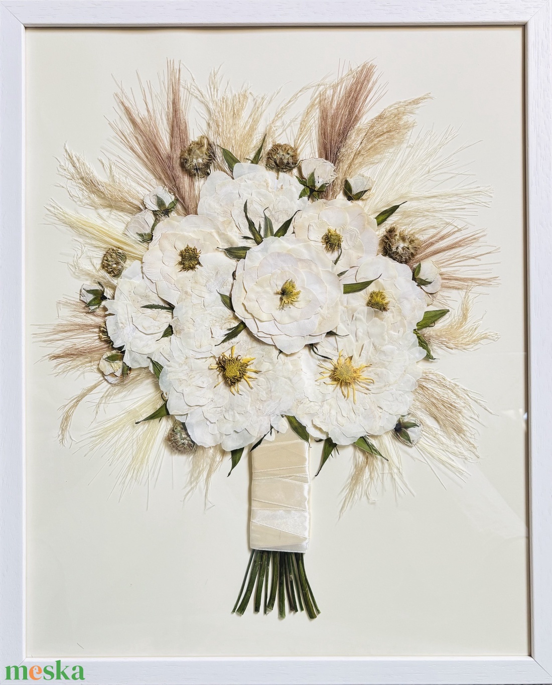 Örökcsokor 40x50 cm keretben, menyasszonyi csokor préselés - egyedi megrendelésre - otthon & életmód - virágdekoráció - virágdíszek - fali virágdekoráció - Meska.hu