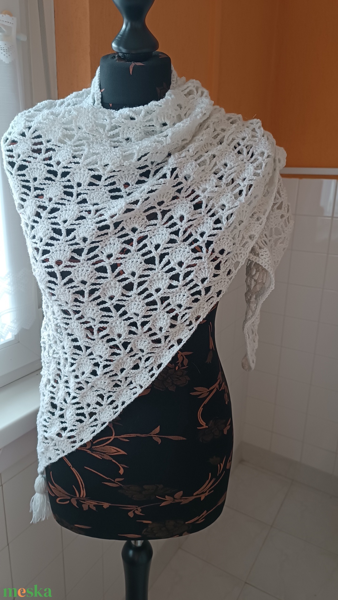 hópehely 2 horgolt kendő - ruha & divat - sál, sapka, kendő - sál - Meska.hu