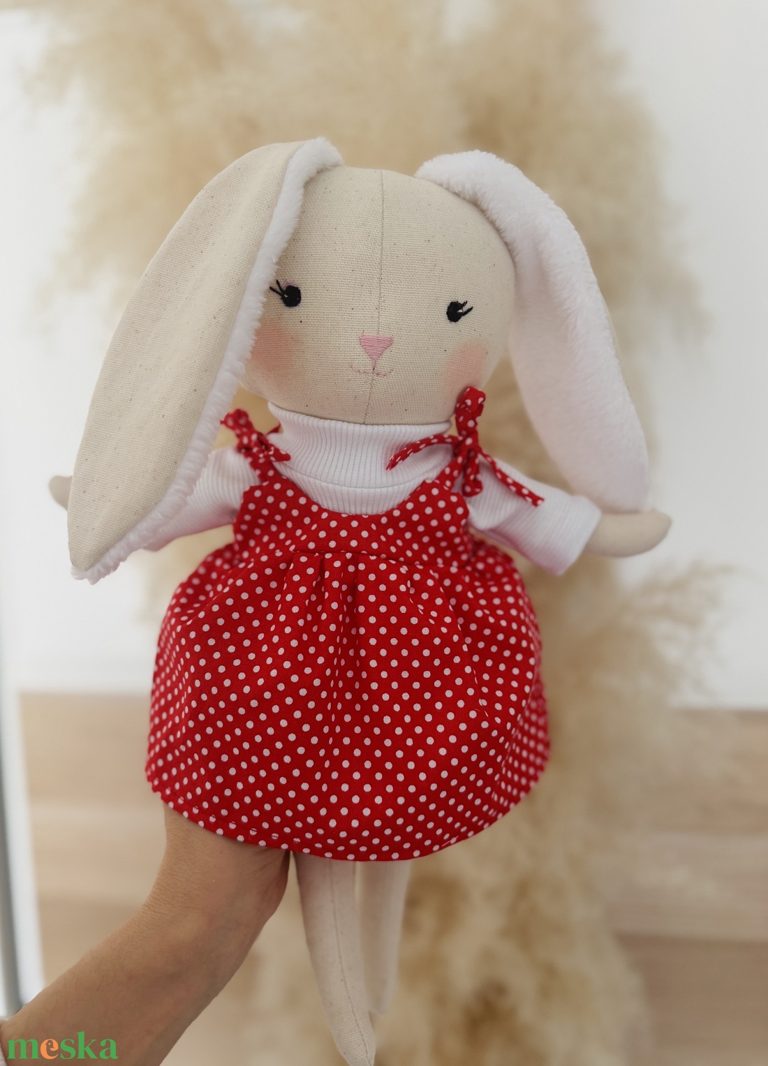 Húsvéti plüss lány nyuszi játék gyerekeknek - pöttyös ruhában és fehér pulcsiban - játék & sport - plüssállat & játékfigura - nyuszi - Meska.hu