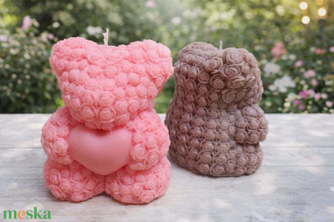 Rózsaszirmos óriás maci gyertya - otthon & életmód - gyertya, illat, aroma - gyertya - Meska.hu