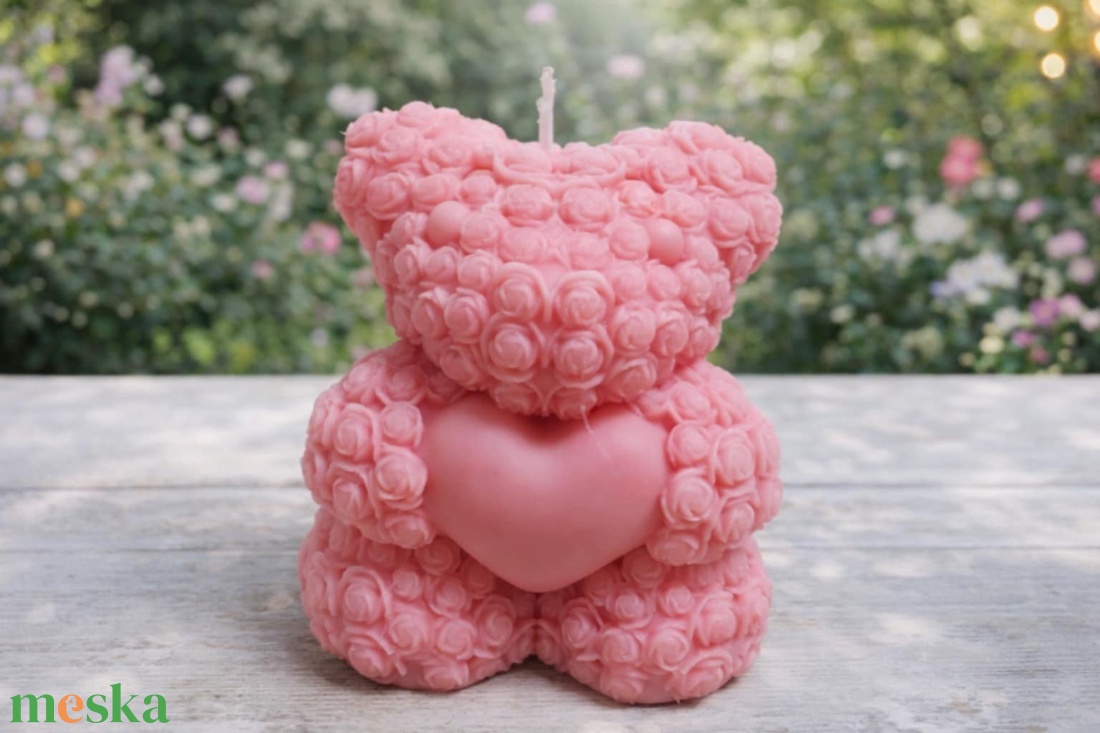 Rózsaszirmos óriás maci gyertya - otthon & életmód - gyertya, illat, aroma - gyertya - Meska.hu