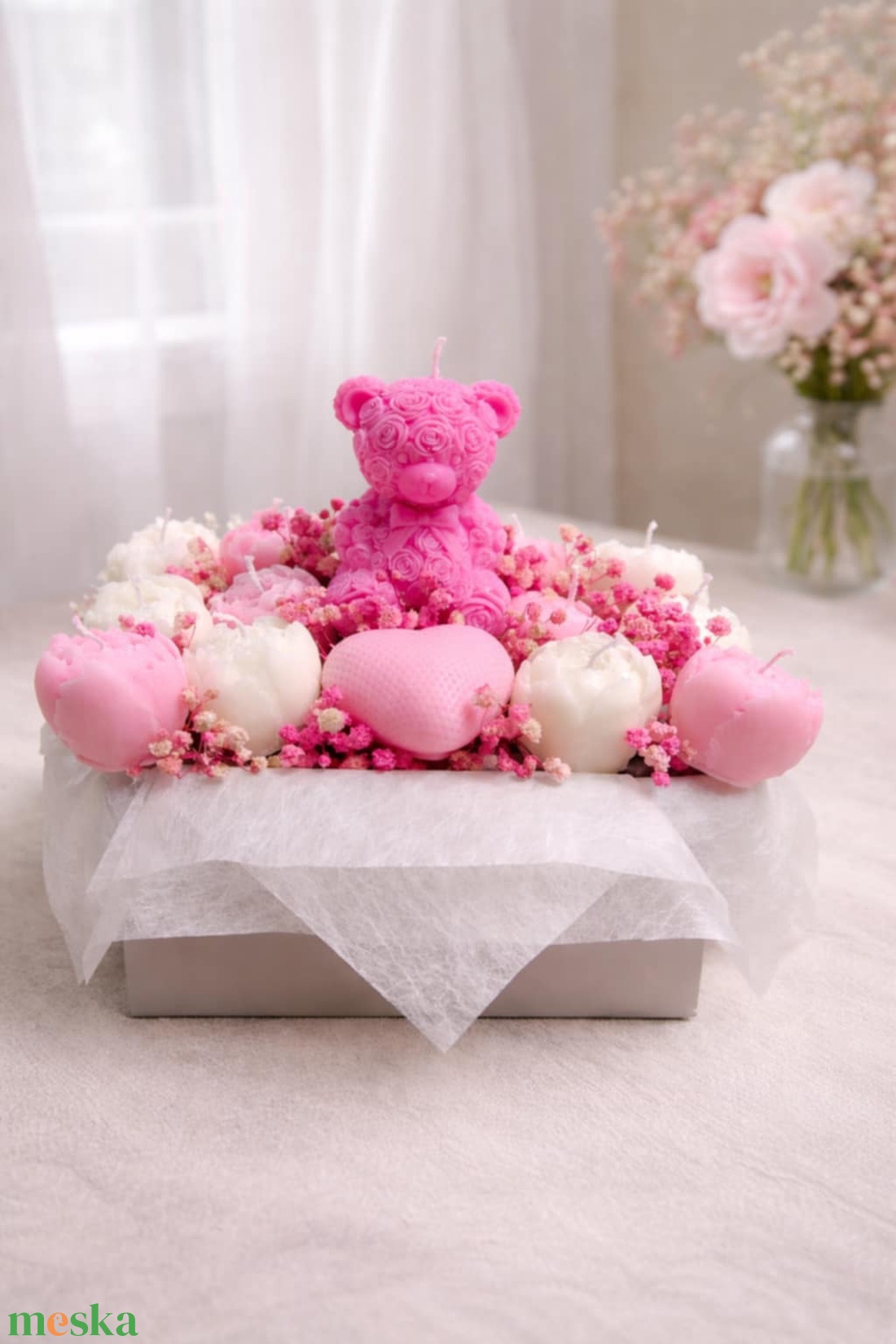 Rózsás maci pünkösdi rózsákkal - otthon & életmód - gyertya, illat, aroma - gyertya - Meska.hu