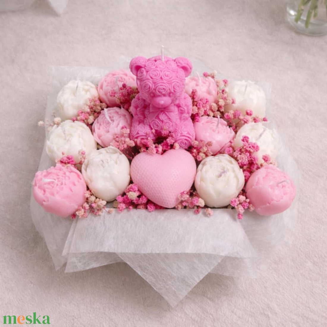 Rózsás maci pünkösdi rózsákkal - otthon & életmód - gyertya, illat, aroma - gyertya - Meska.hu