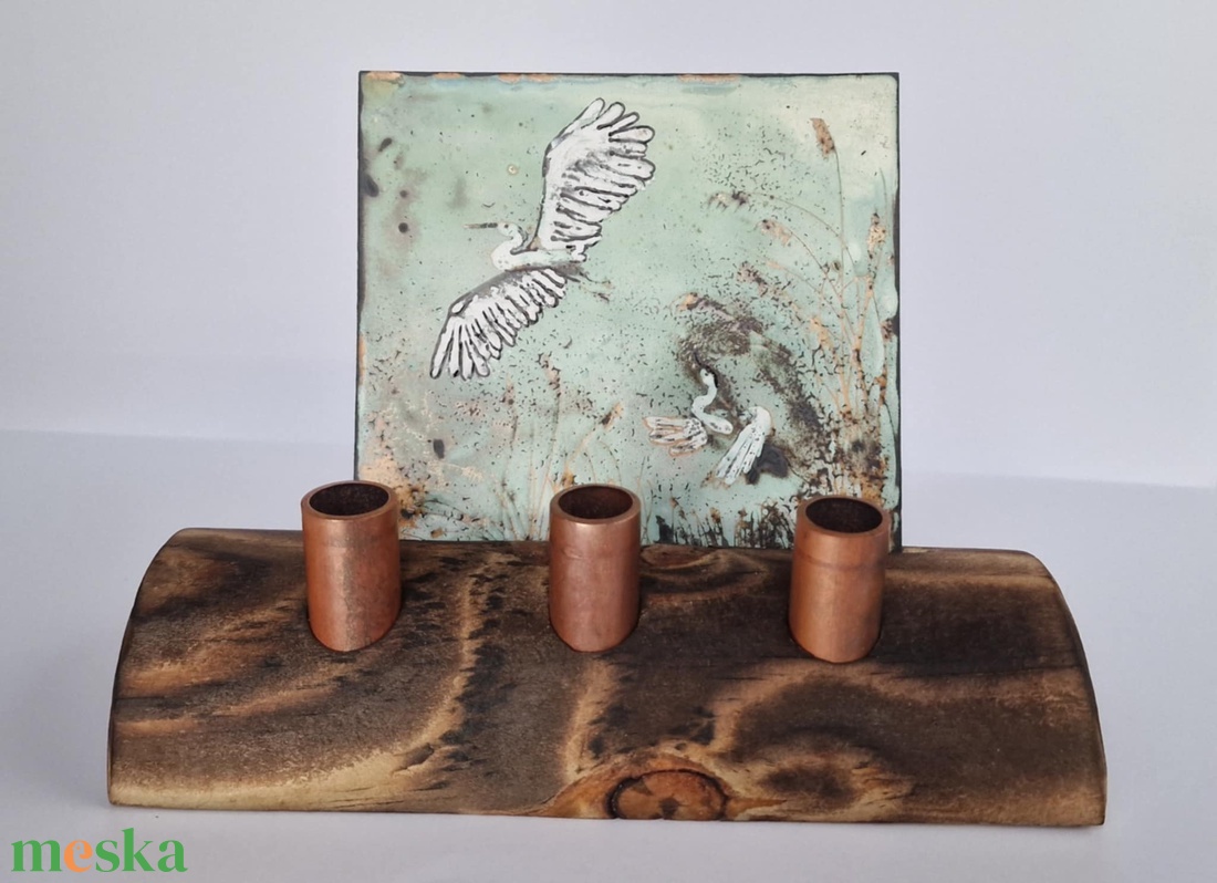 Asztali tolltartó tűzzomác képpel fehér kócsagokról - otthon & életmód - tárolás & rendszerezés - íróasztali tároló - Meska.hu