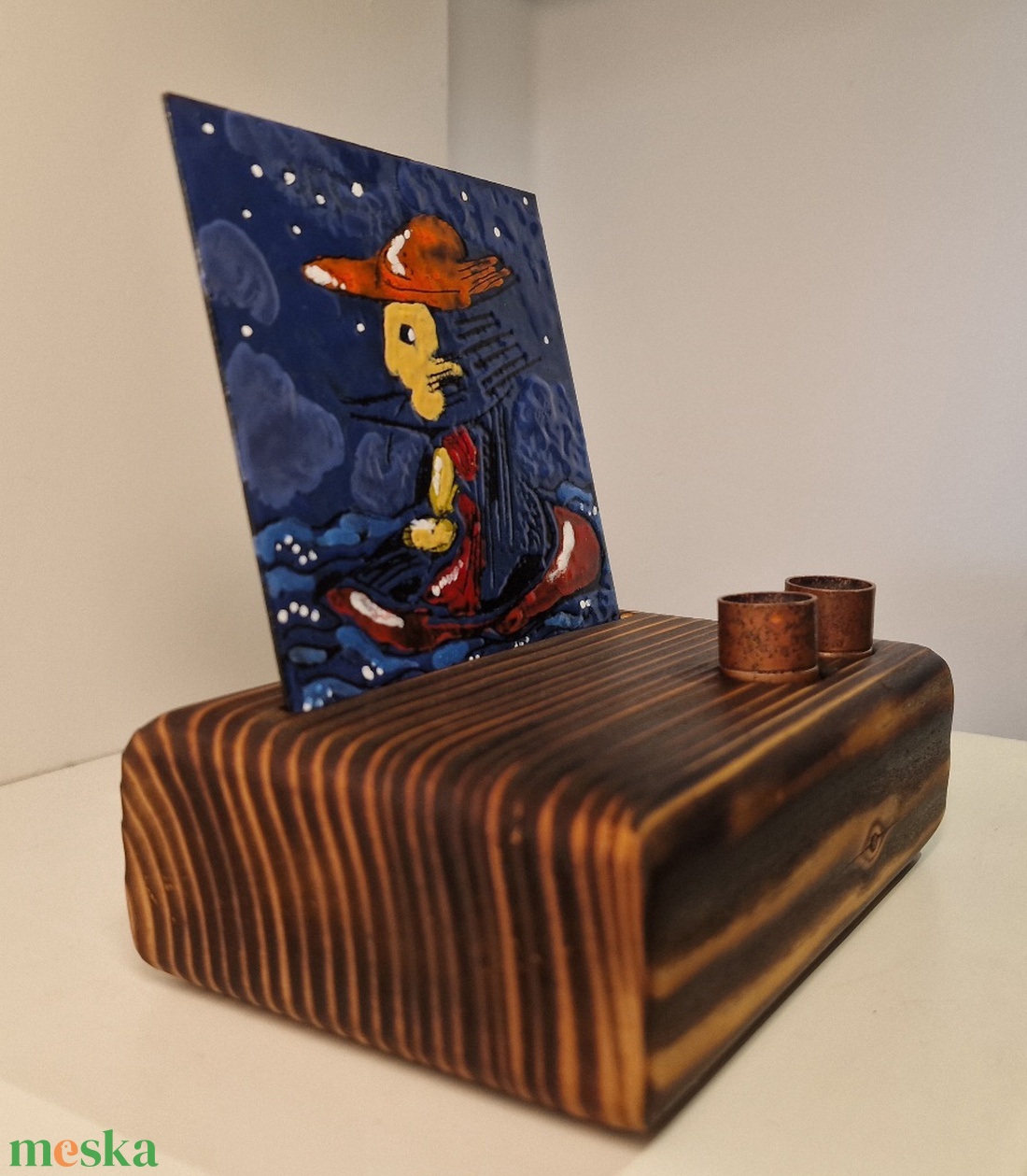 Asztali tolltartó tűzzomác képpel Éjjeli csónakos címmel - otthon & életmód - tárolás & rendszerezés - íróasztali tároló - Meska.hu