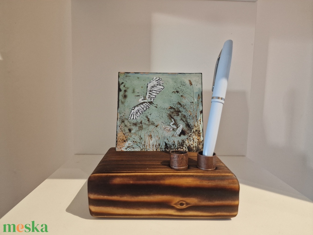 Asztali tolltartó tűzzomác képpel fehér kócsagokról - otthon & életmód - tárolás & rendszerezés - íróasztali tároló - Meska.hu