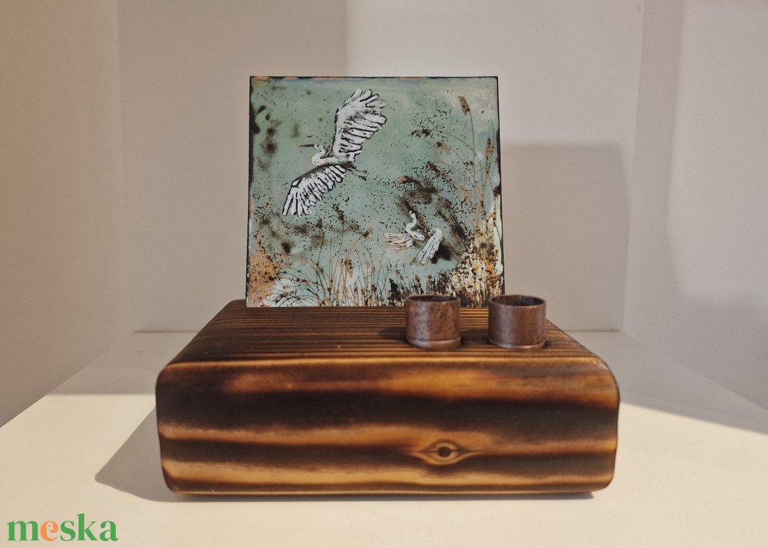 Asztali tolltartó tűzzomác képpel fehér kócsagokról - otthon & életmód - tárolás & rendszerezés - íróasztali tároló - Meska.hu