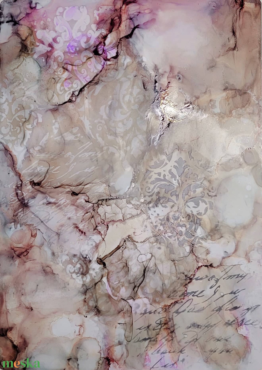 Beige Alcohol ink art - művészet - festmény - festmény vegyes technika - Meska.hu