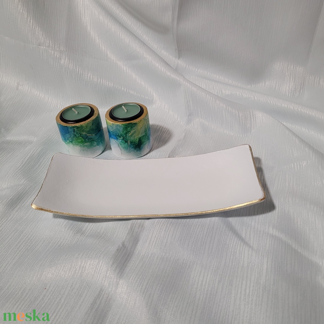 Tálca 2 db mécsestartóval egyedileg alcohol inkkel díszítve - otthon & életmód - gyertya, illat, aroma - mécses és mécsestartó - Meska.hu