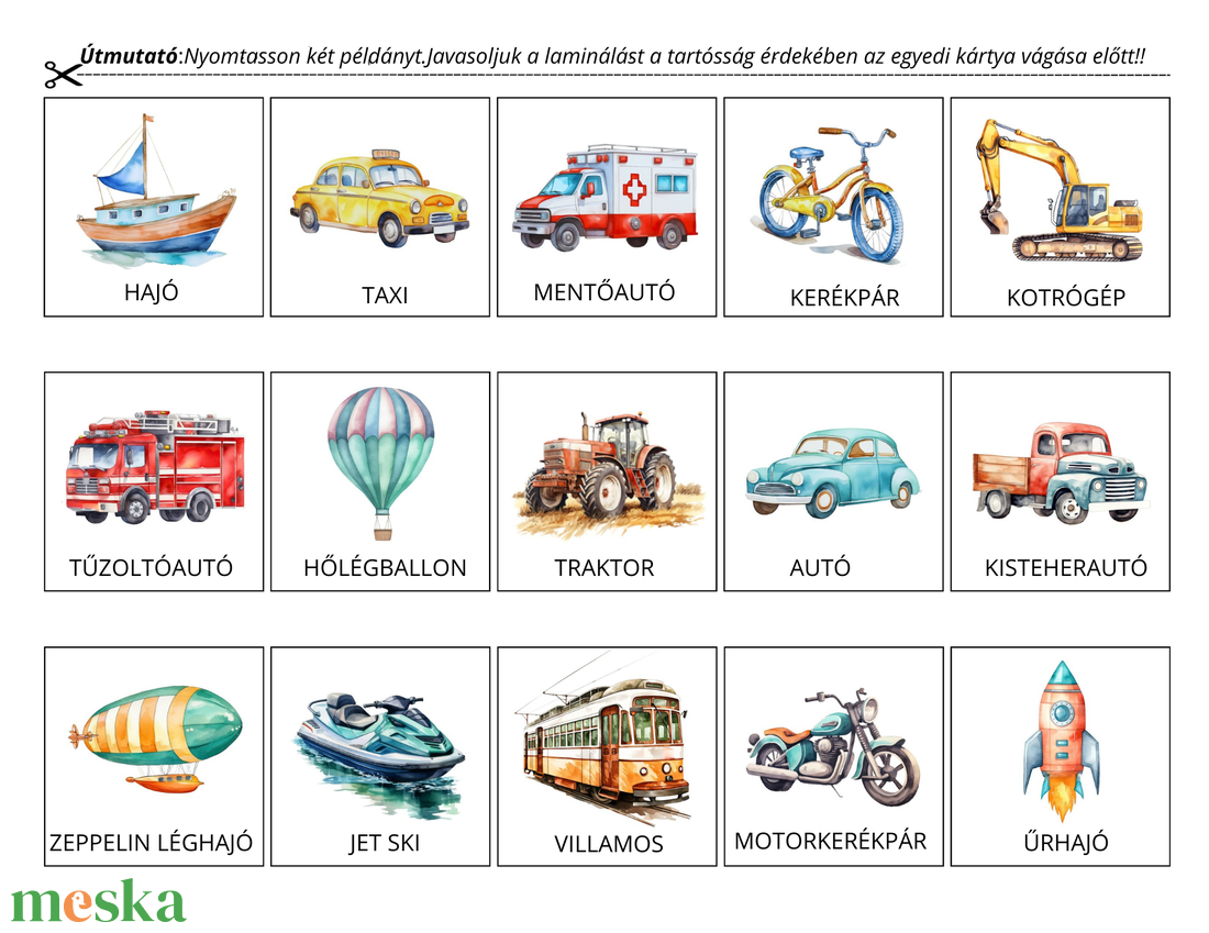 Nyomtatható PDF járművek fejlesztő játék  - művészet - grafika & illusztráció - digitális - Meska.hu