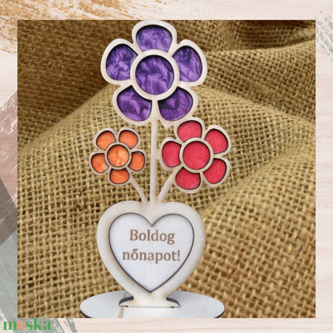 Fa virág gravírozott  Nőnapra egyedi gravírozott Boldog Nőnapot  - otthon & életmód - virágdekoráció - virágdíszek - asztali virágdísz - Meska.hu