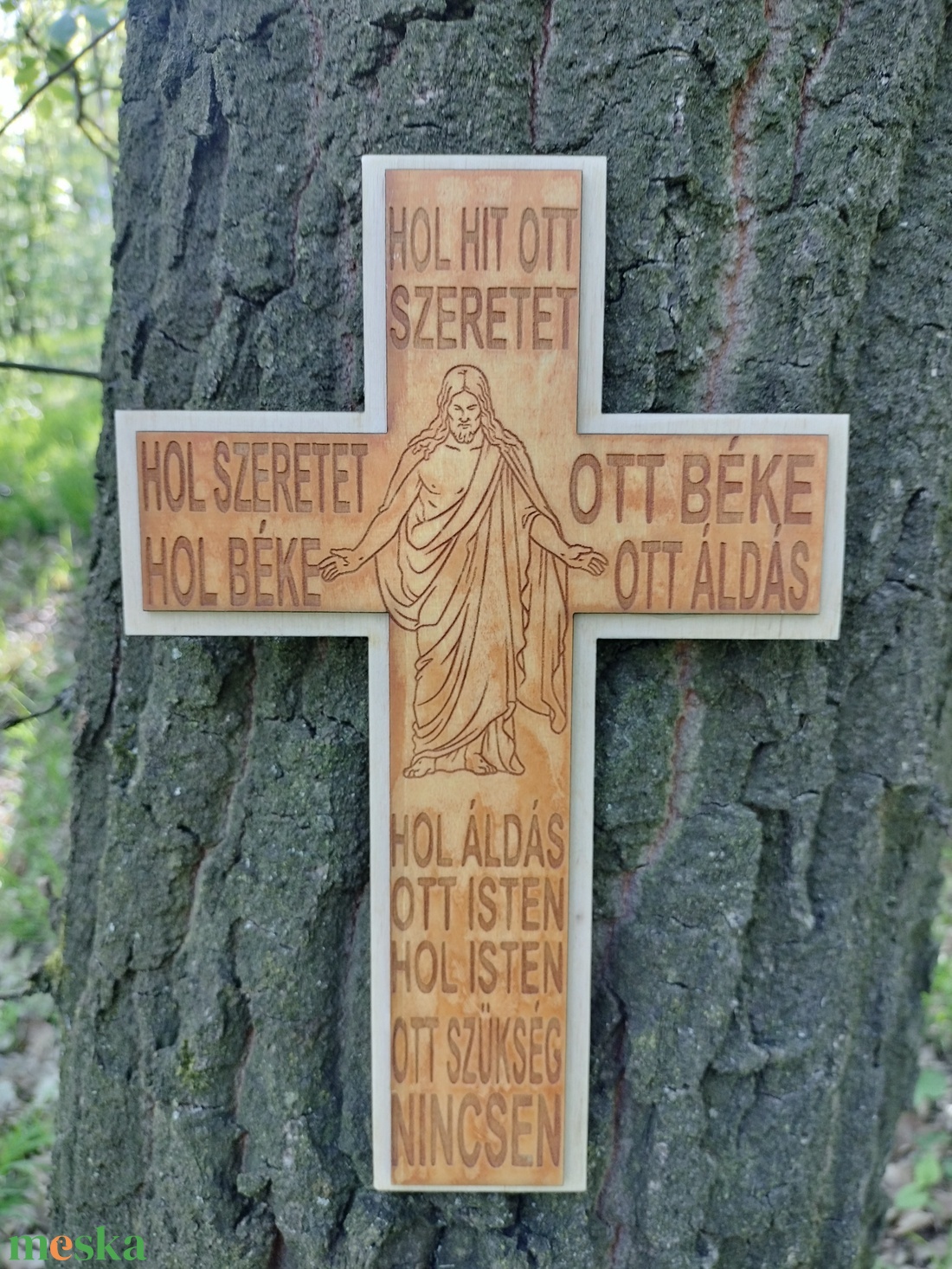 Házi áldás fa tábla kereszt hit szeretet  - otthon & életmód - dekoráció - kép & falikép - fából készült kép - Meska.hu