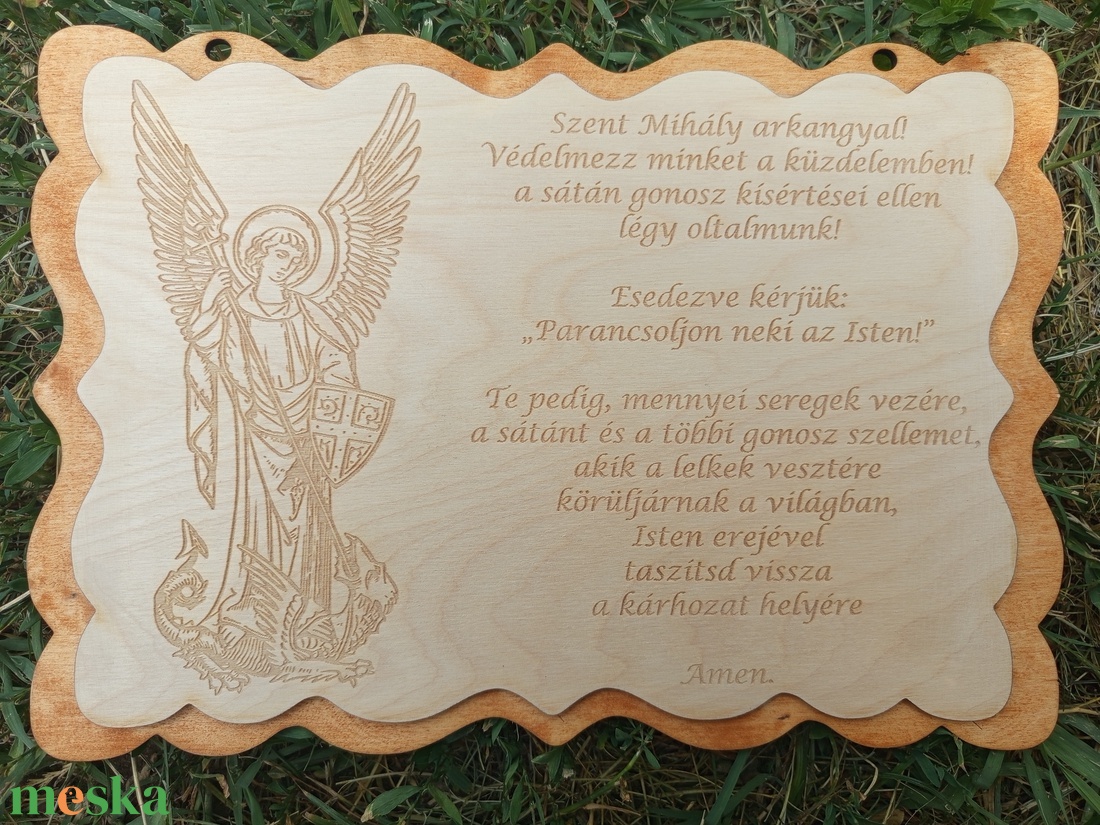 Szent Mihály arkangyal Áldás fa tábla áldás gravírozott falikép igés fatábla - otthon & életmód - vallás - házi áldás - Meska.hu