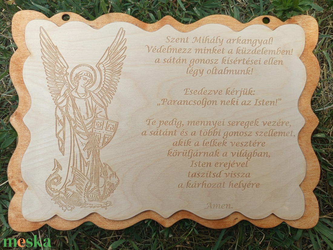 Szent Mihály arkangyal Áldás fa tábla áldás gravírozott falikép igés fatábla - otthon & életmód - vallás - házi áldás - Meska.hu