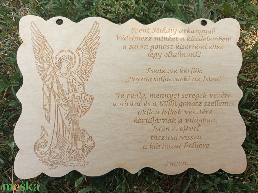 Szent Mihály arkangyal Áldás fa tábla áldás gravírozott falikép igés fatábla - otthon & életmód - vallás - házi áldás - Meska.hu