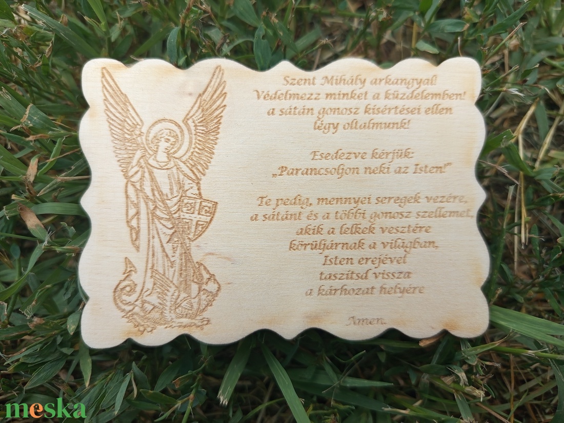 Szent Mihály arkangyal Áldás fa tábla áldás gravírozott falikép igés fatábla hűtőmágnes - otthon & életmód - vallás - házi áldás - Meska.hu