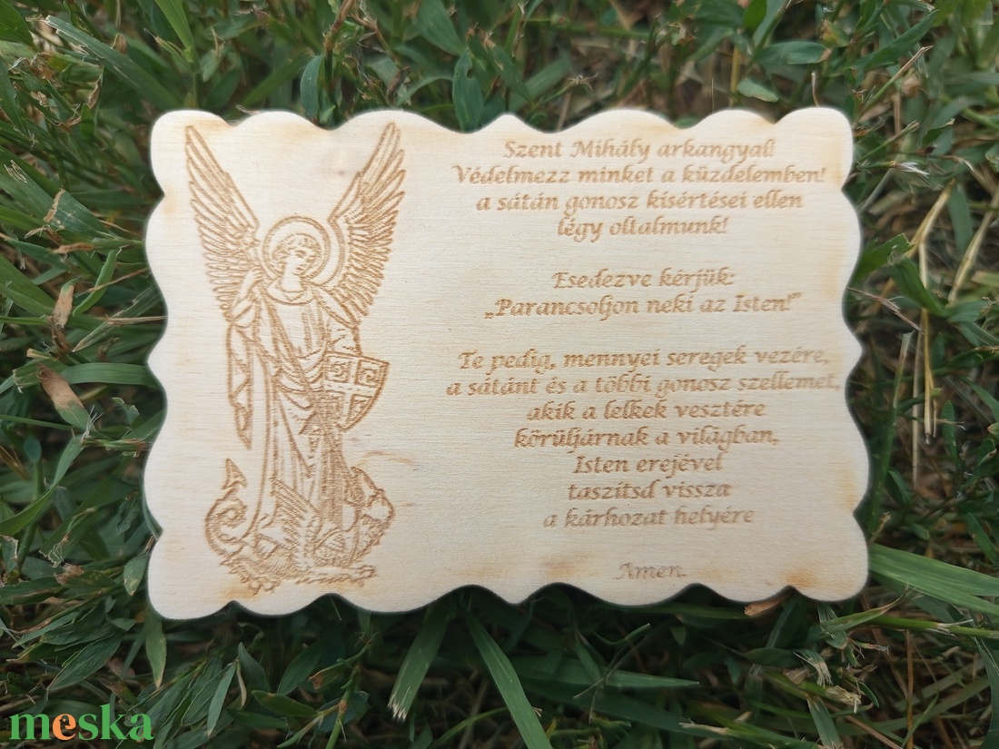 Szent Mihály arkangyal Áldás fa tábla áldás gravírozott falikép igés fatábla hűtőmágnes - otthon & életmód - vallás - házi áldás - Meska.hu