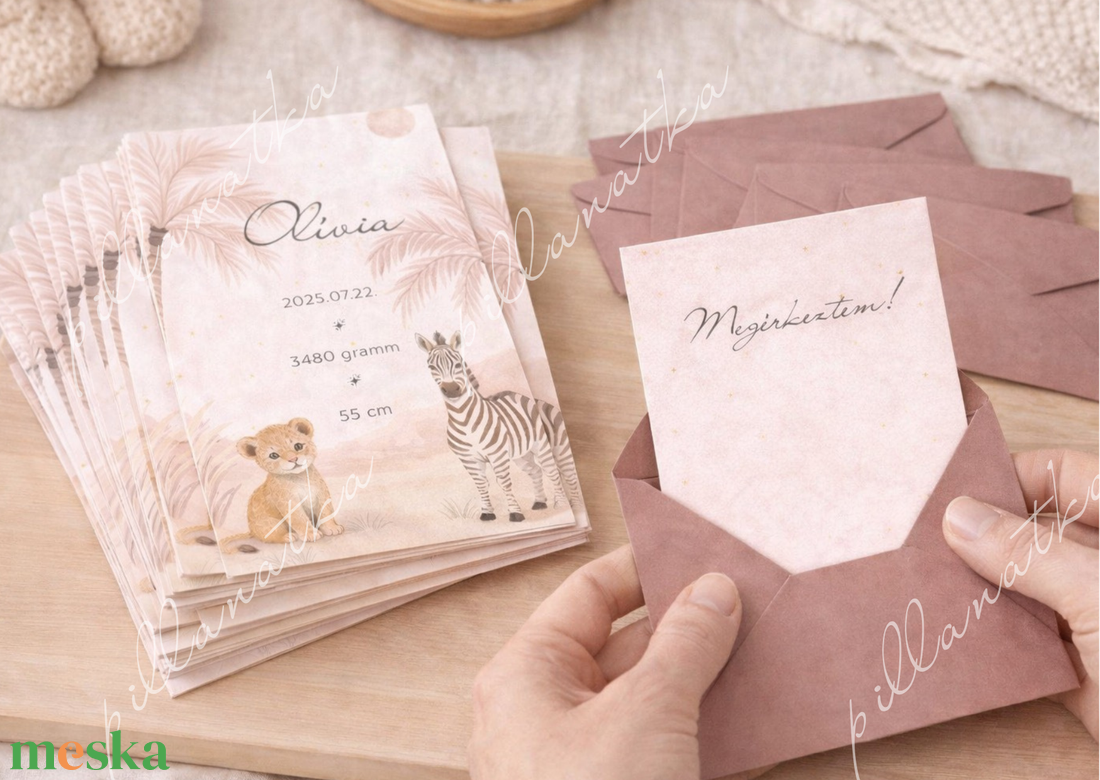 Megérkeztem � Szafari babaköszöntő kártya (digitális) - baba - mama - babaemlékek - bababejelentők - Meska.hu