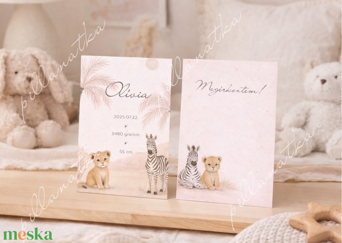 Megérkeztem � Szafari babaköszöntő kártya (digitális) - baba - mama - babaemlékek - bababejelentők - Meska.hu