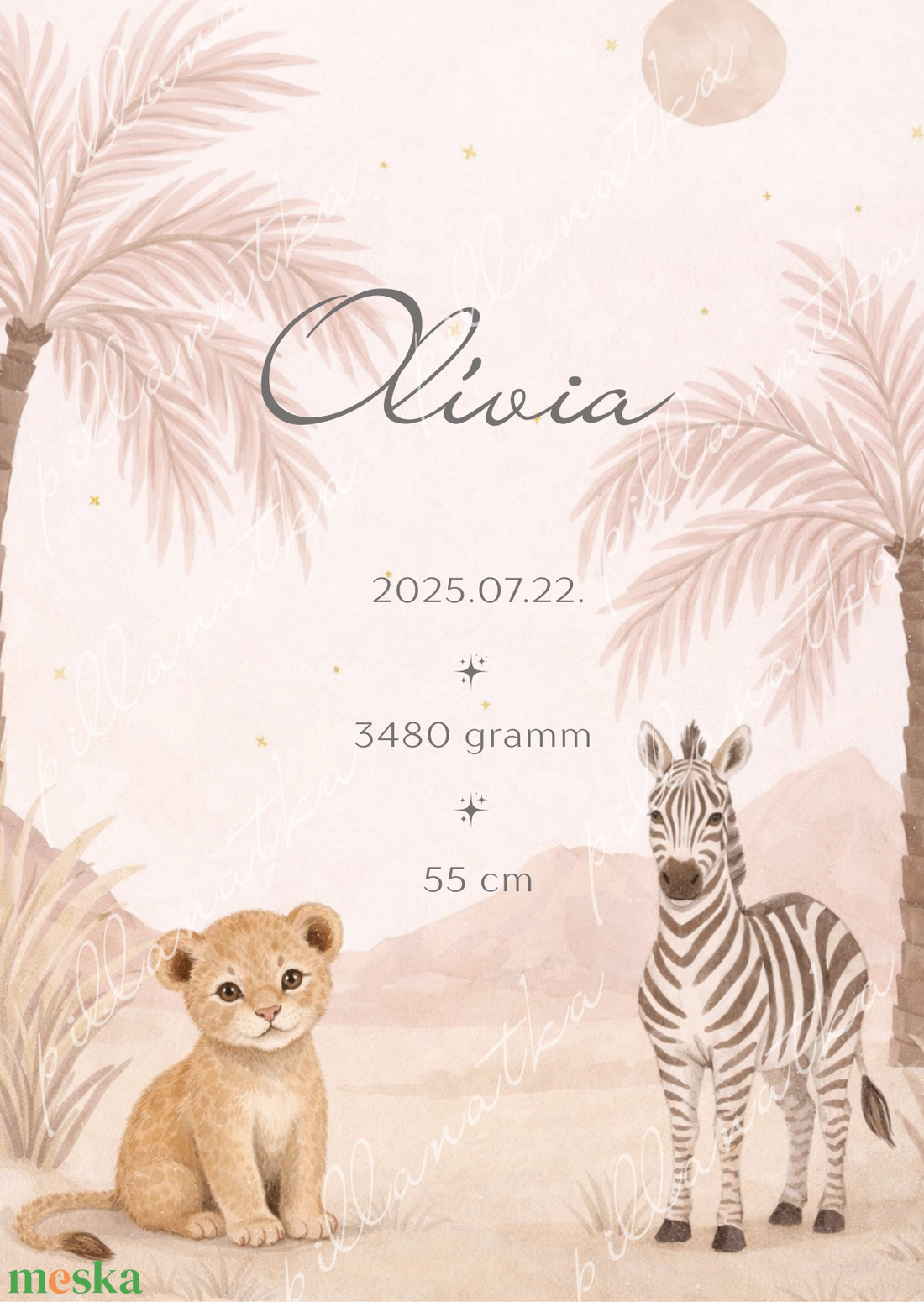 Megérkeztem � Szafari babaköszöntő kártya (digitális) - baba - mama - babaemlékek - bababejelentők - Meska.hu