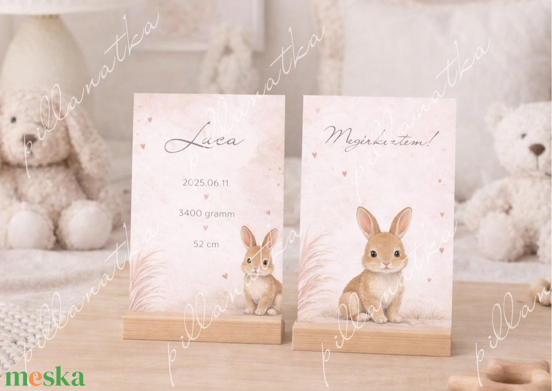 Megérkeztem � Nyuszis babaköszöntő kártya (digitális) - baba - mama - babaemlékek - bababejelentők - Meska.hu